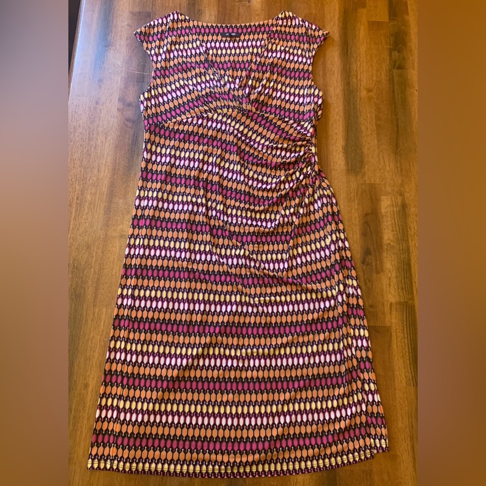 Premise multi colored dress women’s large midi v-neck faux wrap short ca…